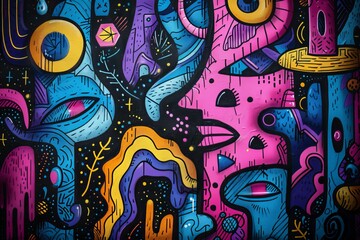 Colorful graffiti artwork adorning a dimly lit wall