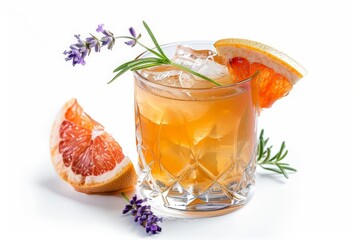 Grapefruit Lavender Cocktail Isolated on a White Background. Generative AI.