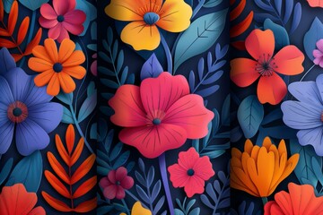 Colorful paper flowers against dark backdrop