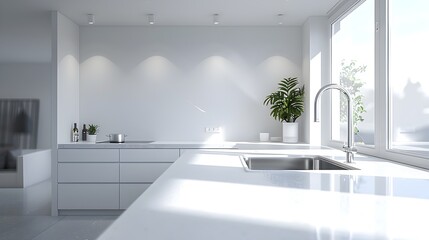 Elegant Minimalist Kitchen Modern Scandinavian Design with Quartz Countertop and Sleek Chrome Hardware