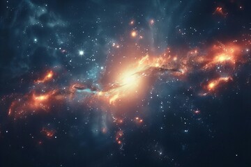 A close up of a galaxy with a bright orange star in the center