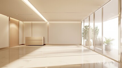 Fototapeta premium Beige Living Room Interior with Sideboard