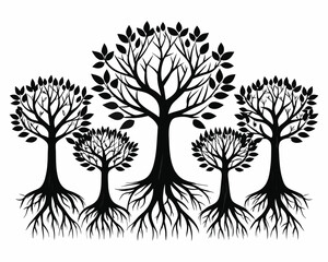 Tree with roots silhouette vector image