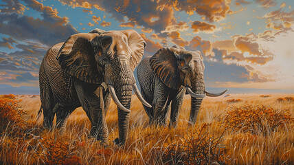 Fototapeta premium Amazing African elephant bulls in field, Eastern Cape, South Africa