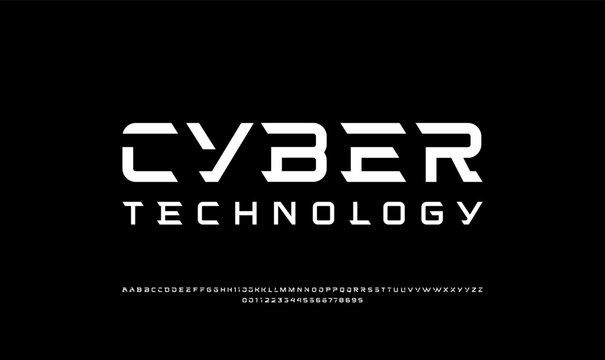 Tech font, digital cyber alphabet
