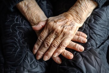 An elderly woman hand as she tries to alleviate pain by massaging her fingers
