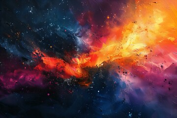 A colorful galaxy painting with stars and planets