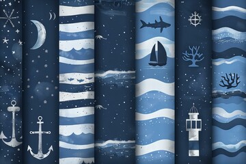 A close up of a set of marine themed paper