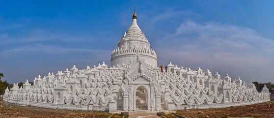 Beautiful white pagoda Mya Thein Tan Pagoda in Mingun, Mandalay, Myanmar