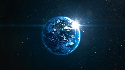 3D rendering of blue Earth with dark background outer space.