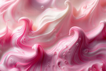 texture of pink and white swirls of liquid cream, bubbles, waves, photorealistic // ai-generated 