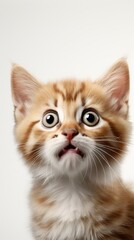 A cute cat looking very surprised with its mouth open and eyes wide.