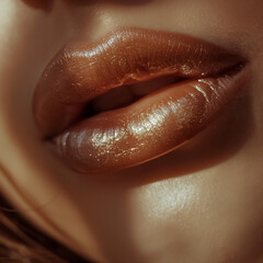 Obraz premium nude glossy lips close-up