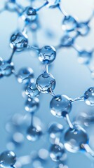 Close-up image of molecular structure with blue background, representing science, chemistry, and biotechnology concepts.