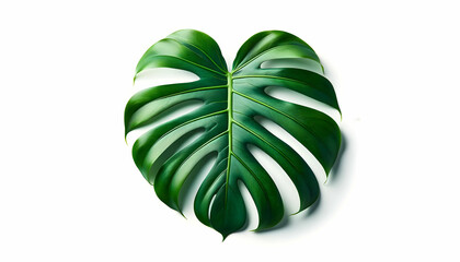 Close-Up of a Monstera Leaf Isolated on White Background, Close-up of a single Monstera leaf isolated on a white background