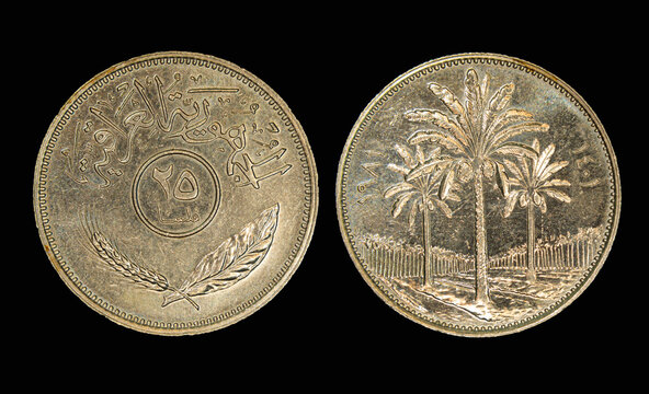 Close-up of an Iraqi dinar coin.