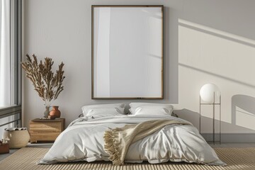 Serene Bedroom Sanctuary with Vertical Framed Art Accent