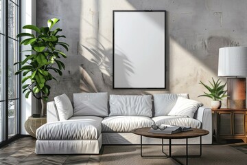 Stylish and Cozy Modern Living Room with Artwork Mockup