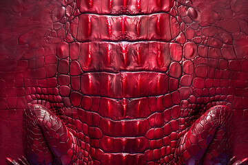 texture of red leather crocodile skin, shiny scales, glossy, closeup of pattern, photorealistic // ai-generated 