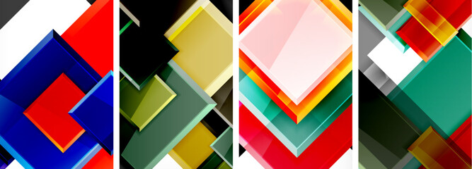 Color glass glossy square composition poster set for wallpaper, business card, cover, poster, banner, brochure, header, website