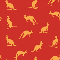 Seamless pattern with Kangaroo silhouette on color background. Vector illustration for card design, poster, fabric, textile. Pray for Australia and animals