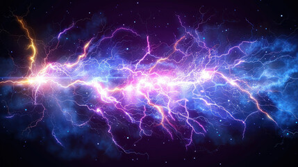 A flash of lightning and thunder spark on a transparent background. Modern lightning, electricity blast, or thunderbolt in the sky. Natural phenomenon.