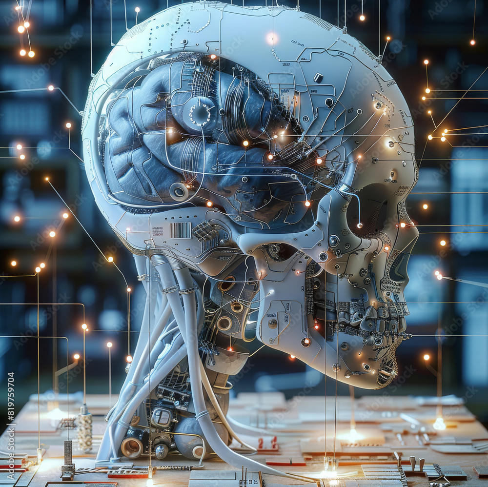 Poster A neural processor prototype different physical type blueprint draw. Generative AI.