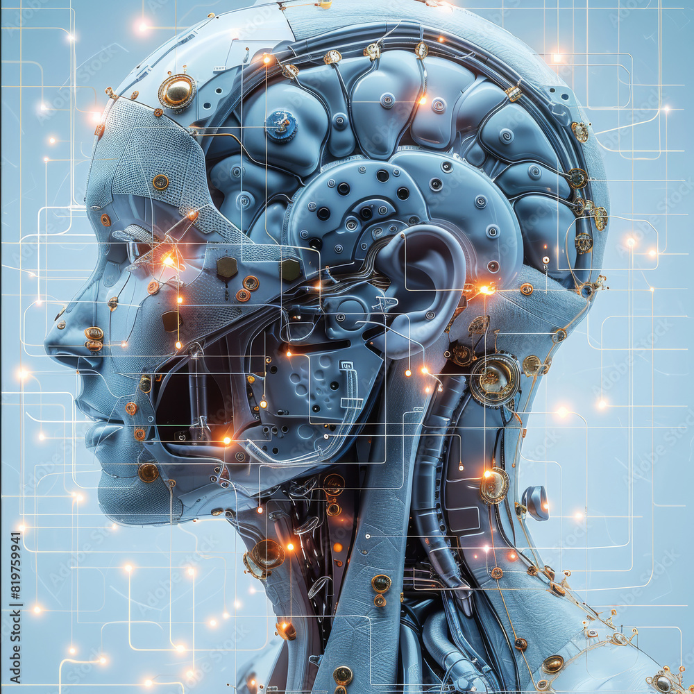 Poster A neural processor prototype different physical type blueprint draw. Generative AI.