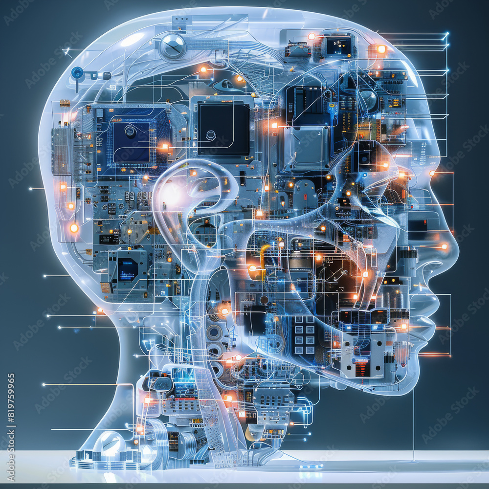 Poster A neural processor prototype different physical type blueprint draw. Generative AI.