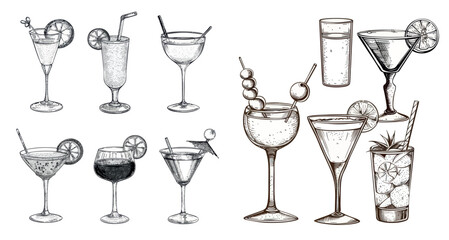 A set of popular alcoholic cocktails illustrated in a linear style, perfect for cards, menus, cards and websites.