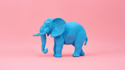 Fototapeta premium Blue plasticine elephant on pink background.