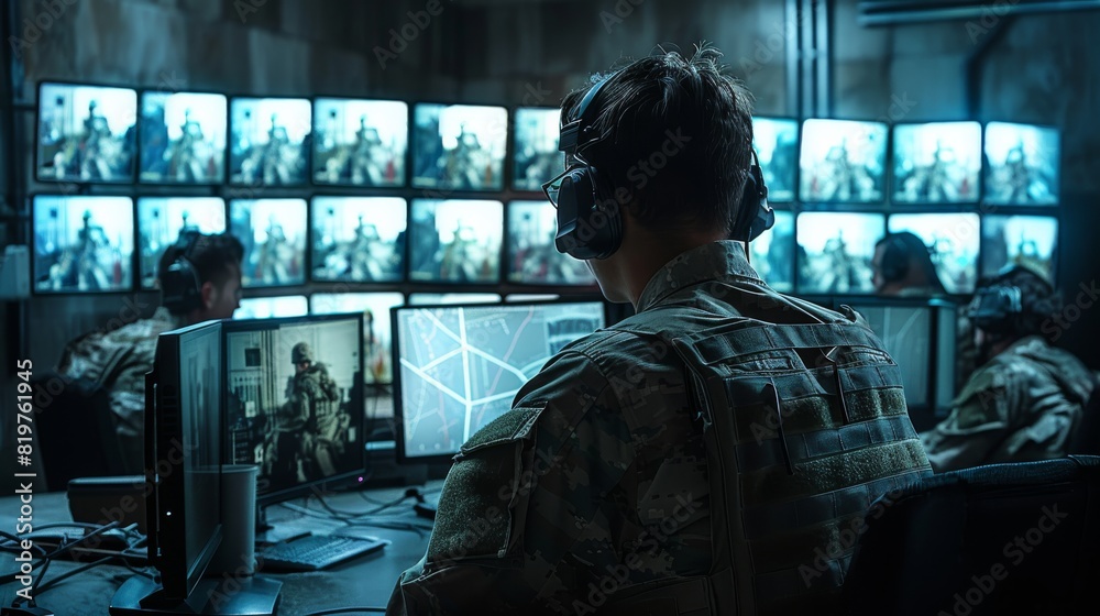 Poster in the central office, control and monitoring for managing national security, military surveillance 