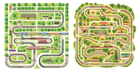 Railway map. Train route. Station route or maze. Cargo road. City transport design. Locomotive ways.