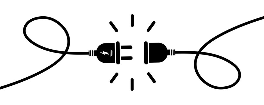 Electric cable vector icon. Connect or disconnect electric socket. Plug with voltage. Vector 10 Eps.