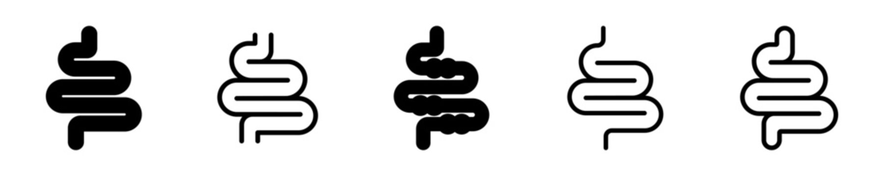 Set of guts vector icons. Linear intestines or bowel. Human organ. Vector 10 Eps.