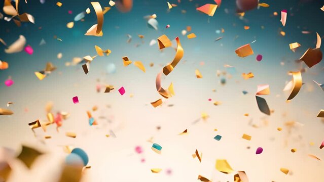 Falling shiny golden confetti , Festive decorative confetti background