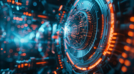Obraz premium A computer generated image of a glowing, metallic object with a circular shape. The image has a futuristic, technological feel to it