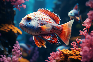 Obraz premium Colorful tropical fish in the aquarium. Underwater world with corals and tropical fish.
