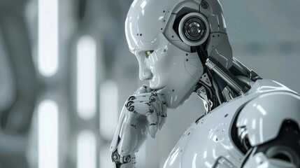 Fototapeta premium A futuristic robot in a thoughtful pose. 