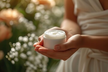 Hand Cream Application Hands applying moisturizing hand cream, focusing on skincare and hydration
