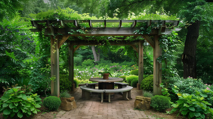 A lavish apartment Gazebo greenery with contemporary designs and traditional Indian influences. Ai Generated