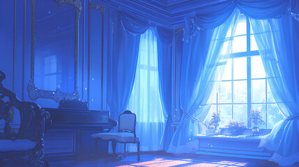 house window curtains blowing in the wind