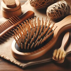 wooden comb and hairbrush