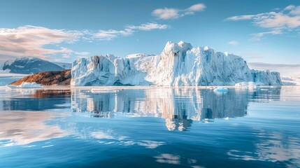 A Large Tabular Iceberg In Disko Bay, Greenland, Reflecting In The Still Water