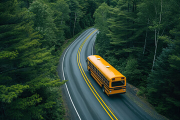 Yellow school bus on serene road