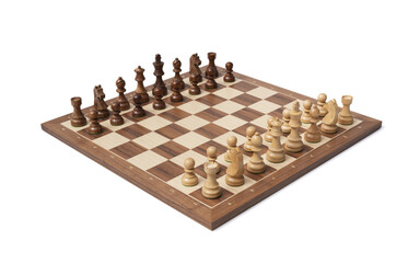 Chessboard ready for the game on white background