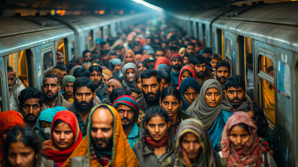 Overcrowded Train at Peak Hour