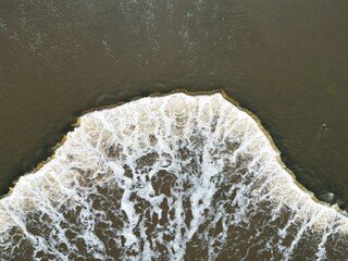 Aerial top down view of Venta Rapid (Ventas Rumba) waterfall in spring