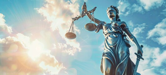 Lady Justice. Statue of Justice against the sky. Legal and legal concept. 