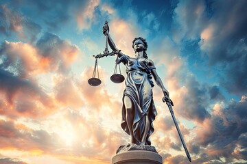 Lady Justice. Statue of Justice against the sky. Legal and legal concept. 